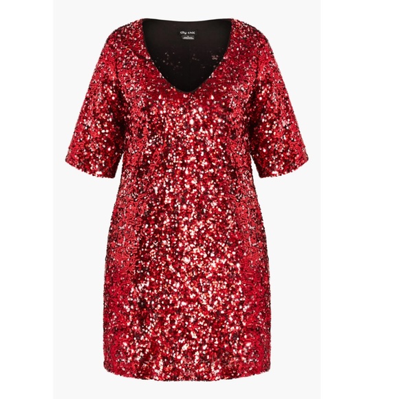 NWT CITY CHIC Plus Size CRIMSON Red SEQUIN Glam PARTY Cocktail MINI DRESS - Picture 12 of 16